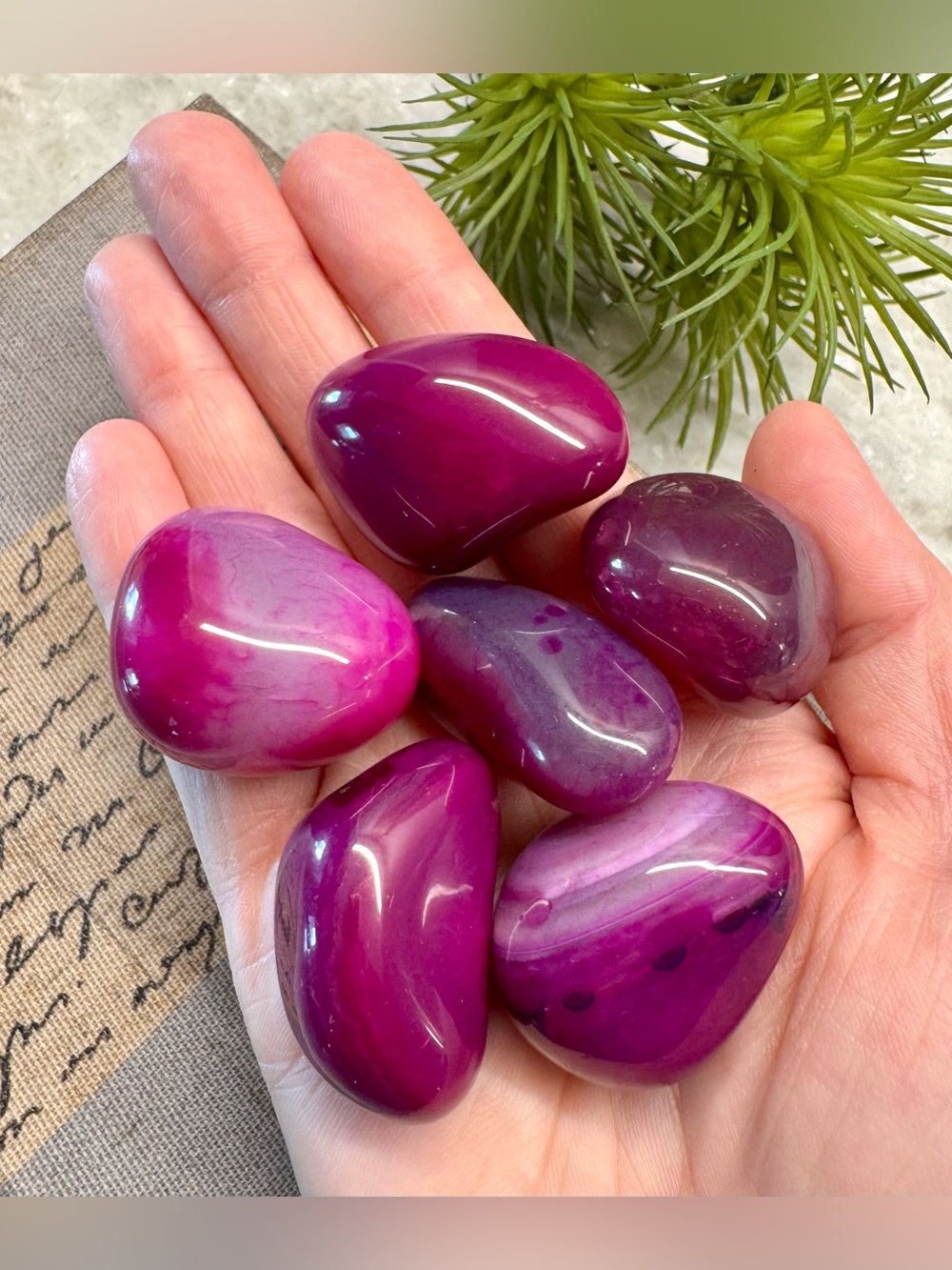 New Big Chunky Genuine Layered Pink-Purple Agate Crystal Tumbled Stone Set of 6